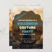 Invitation Chat Noir Couleur Soleil Automne Halloween (Devant / Derrière)