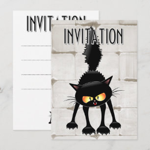 Invitation Chat noir de dessin animé drôle et féroce 