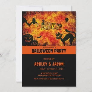 Invitation Chat noir de la fête d'Halloween pour adultes