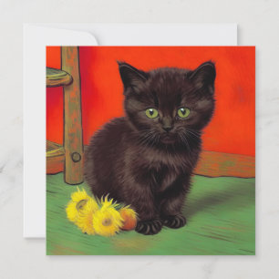 Invitation Chat Noir de Style Van Gogh
