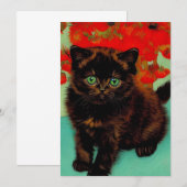 Invitation Chat noir de Van Gogh Fleurs rouges (Devant / Derrière)