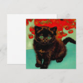 Invitation Chat noir de Van Gogh Fleurs rouges (Devant / Derrière)