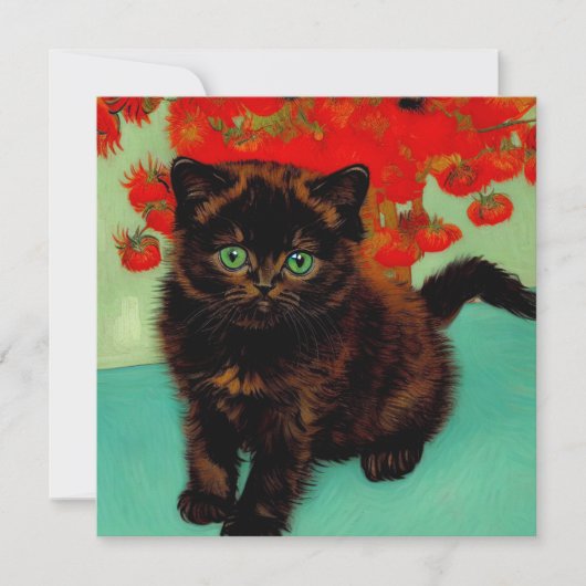 Invitation Chat noir de Van Gogh Fleurs rouges (Devant)