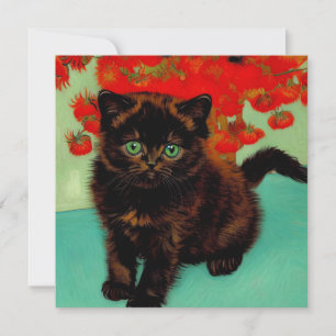 Invitation Chat noir de Van Gogh Fleurs rouges