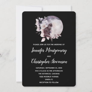 Invitation Chat noir devant un Mariage de Pleine lune