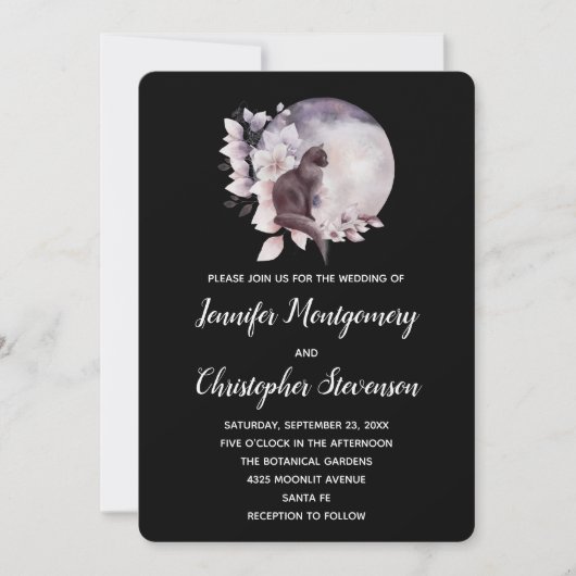 Invitation Chat noir devant un mariage sous la pleine lune (Devant)