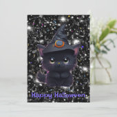 Invitation Chat noir d'Halloween blanc mignon (Debout devant)