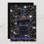 Invitation Chat noir d'Halloween blanc mignon (Devant / Derrière)
