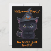 Invitation Chat noir d'Halloween blanc mignon (Devant)