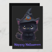 Invitation Chat noir d'Halloween blanc mignon (Devant / Derrière)