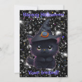 Invitation Chat noir d'Halloween blanc mignon (Devant)
