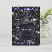 Invitation Chat noir d'Halloween blanc mignon (Debout devant)