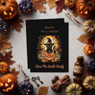 Invitation Chat noir d'Halloween Citrouille Sorcière Chat Eff