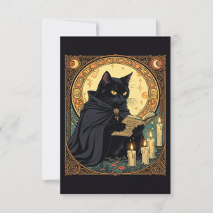 Invitation Chat noir d'Halloween lisant un livre