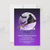 Invitation Chat noir d'Halloween sur Broom Pleine lune Party (Devant)