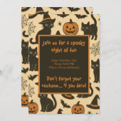 Invitation Chat noir éffrayant et fête d'Halloween Citrouille (Devant / Derrière)