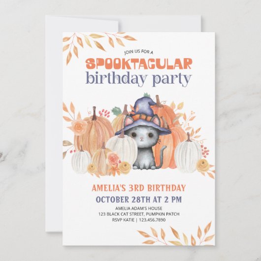 Invitation Chat noir en sorcier Casquette Spooktacular Annive (Devant)