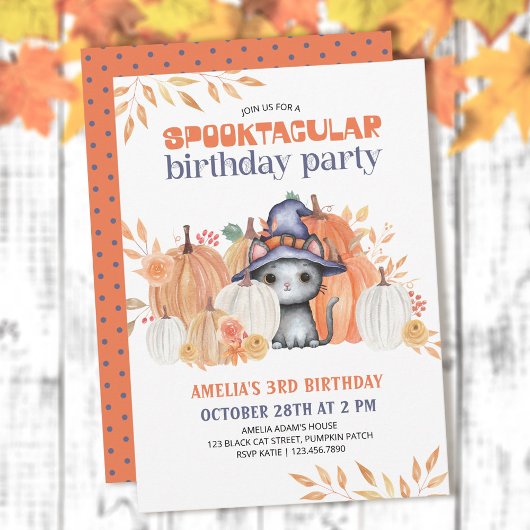 Invitation Chat noir en sorcier Casquette Spooktacular Annive