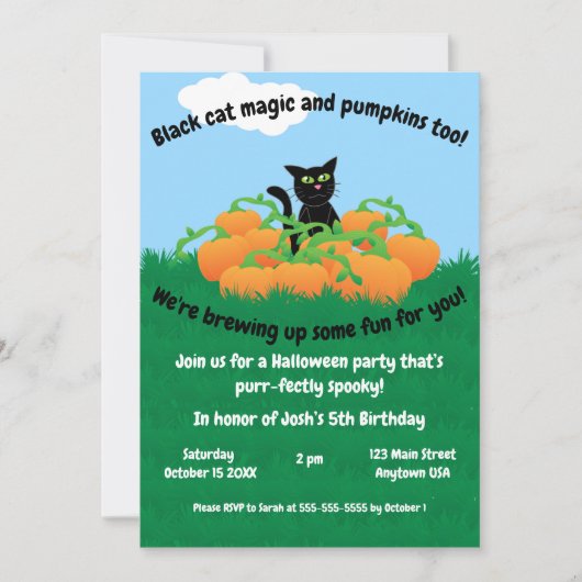 Invitation Chat noir et chute de citrouille (Devant)