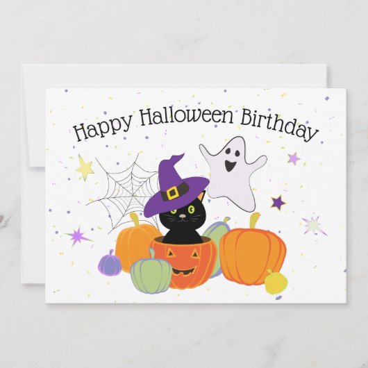 Invitation Chat noir et Citrouille d'Halloween (Devant)