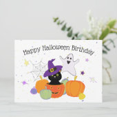 Invitation Chat noir et Citrouille d'Halloween (Debout devant)