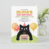 Invitation Chat noir et gâteau d'anniversaire. (Debout devant)