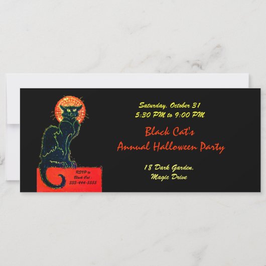 Invitation CHAT NOIR HALLOWEEN PARTI MONOGRAM or (Dos)