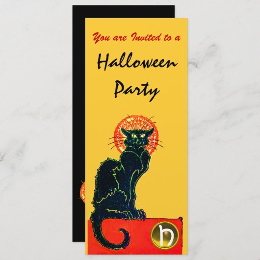 Invitation CHAT NOIR HALLOWEEN PARTI MONOGRAM or (Devant / Derrière)