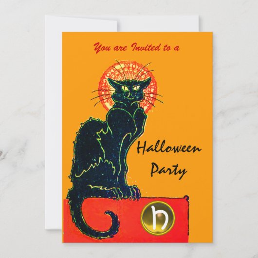 Invitation CHAT NOIR HALLOWEEN PARTI MONOGRAM or (Devant)