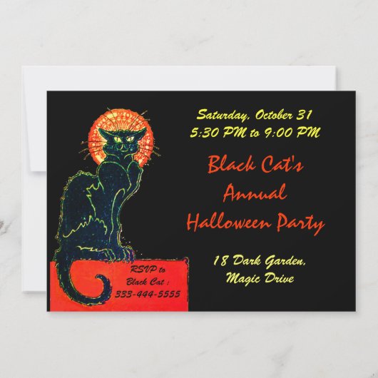 Invitation CHAT NOIR HALLOWEEN PARTI MONOGRAM or (Dos)