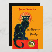 Invitation CHAT NOIR HALLOWEEN PARTI MONOGRAM or (Devant / Derrière)