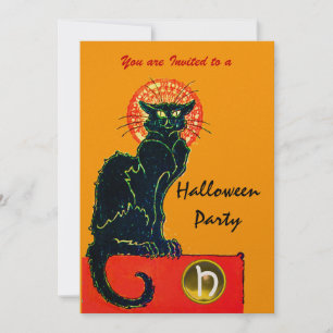 Invitation CHAT NOIR HALLOWEEN PARTI MONOGRAM or