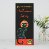 Invitation CHAT NOIR HALLOWEEN PARTI MONOGRAM or (Debout devant)