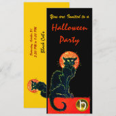 Invitation CHAT NOIR HALLOWEEN PARTI MONOGRAM or (Devant / Derrière)