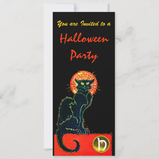 Invitation CHAT NOIR HALLOWEEN PARTI MONOGRAM or (Devant)