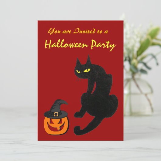 INVITATION CHAT NOIR HALLOWEEN PARTY (Debout devant)