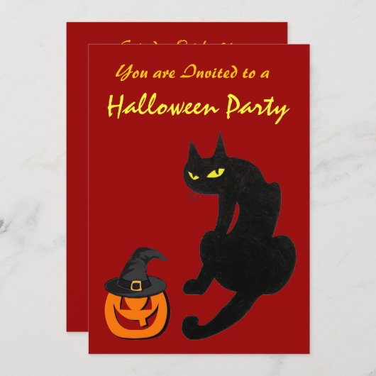INVITATION CHAT NOIR HALLOWEEN PARTY (Devant / Derrière)
