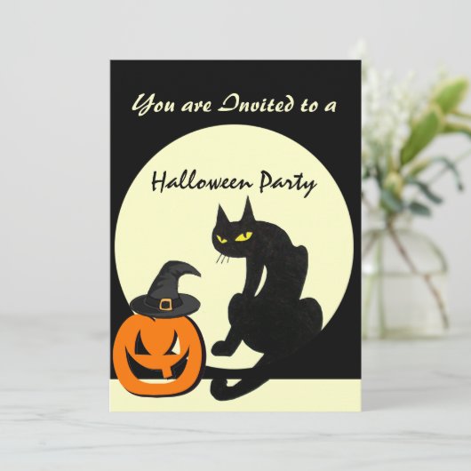 INVITATION CHAT NOIR HALLOWEEN PARTY (Debout devant)