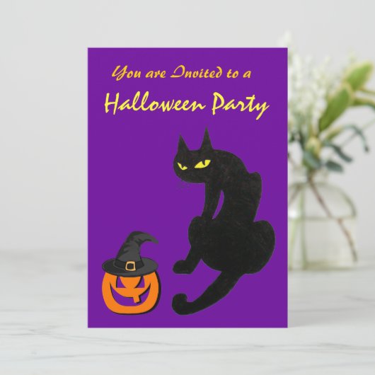 INVITATION CHAT NOIR HALLOWEEN PARTY (Debout devant)