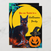 INVITATION CHAT NOIR HALLOWEEN PARTY (Devant / Derrière)