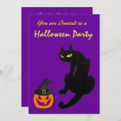 Invitation CHAT NOIR HALLOWEEN PARTY Gold Metallic (Devant / Derrière)