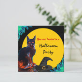 INVITATION CHAT NOIR HALLOWEEN PARTY, JAUNE (Debout devant)