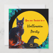 INVITATION CHAT NOIR HALLOWEEN PARTY, JAUNE (Devant)