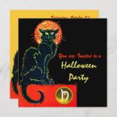 INVITATION CHAT NOIR HALLOWEEN PARTY MONOGRAM (Devant / Derrière)