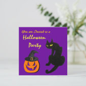 Invitation CHAT NOIR HALLOWEEN PARTY Violet (Debout devant)