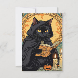 Invitation Chat noir lisant le journal Jack o lantern