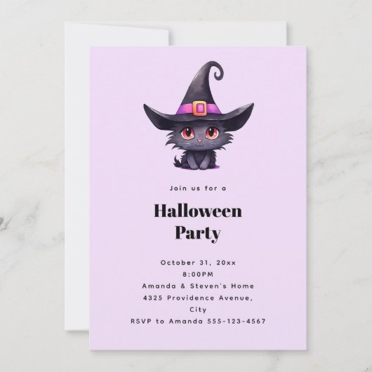 Invitation Chat noir mignon dans une fête d'Halloween Casquet (Devant)