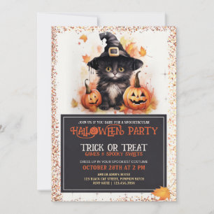 Invitation Chat noir mignon en Sorcière Casquette Enfants Hal