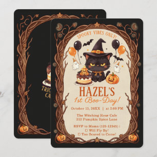 Invitation Chat noir mignon et effrayant Halloween Sorcière 1