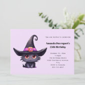 Invitation Chat noir mignon portant une sorcière Casquette An (Debout devant)